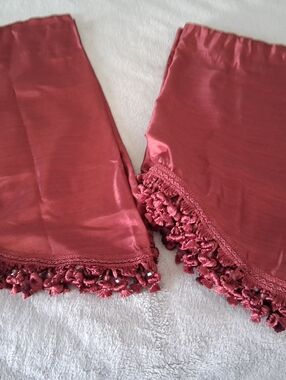 Royal Velvet Burgundy Scalloped Tassel Curtain Valance Sets 4 Panels Decor 54X23